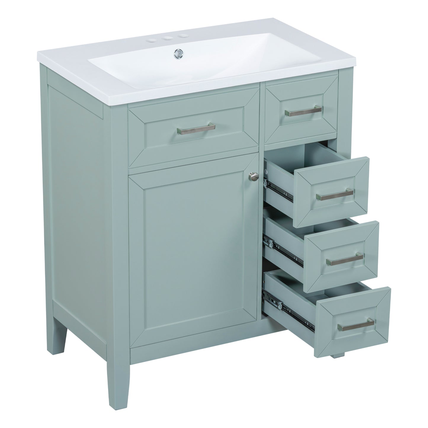 30" Green Bathroom Vanity with Sink Freestanding Drawers Solid Frame