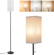 Cargar imagen en el visor de la galería, VENETIO Floor Lamps for Living Room Bedroom - 3 Color Temperature Black Standing Lamp with Pull Chain Switch, Modern Tall Lamp for Office Home Nursery and Hotel, Pole Lamp with Beige Lampshade for Reading ➡ B-00004
