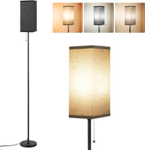 Cargar imagen en el visor de la galería, VENETIO Floor Lamps for Living Room Bedroom - 3 Color Temperature Black Standing Lamp with Pull Chain Switch, Modern Tall Lamp for Office Home Nursery and Hotel, Pole Lamp with Beige Lampshade for Reading ➡ B-00004