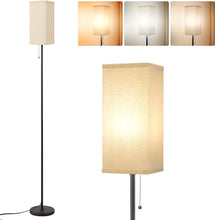 Laden Sie das Bild in den Galerie-Viewer, VENETIO Floor Lamps for Living Room Bedroom - 3 Color Temperature Black Standing Lamp with Pull Chain Switch, Modern Tall Lamp for Office Home Nursery and Hotel, Pole Lamp with Beige Lampshade for Reading ➡ B-00004