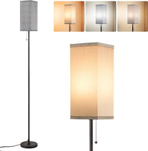 Load image into Gallery viewer, VENETIO Floor Lamps for Living Room Bedroom - 3 Color Temperature Black Standing Lamp with Pull Chain Switch, Modern Tall Lamp for Office Home Nursery and Hotel, Pole Lamp with Beige Lampshade for Reading ➡ B-00004