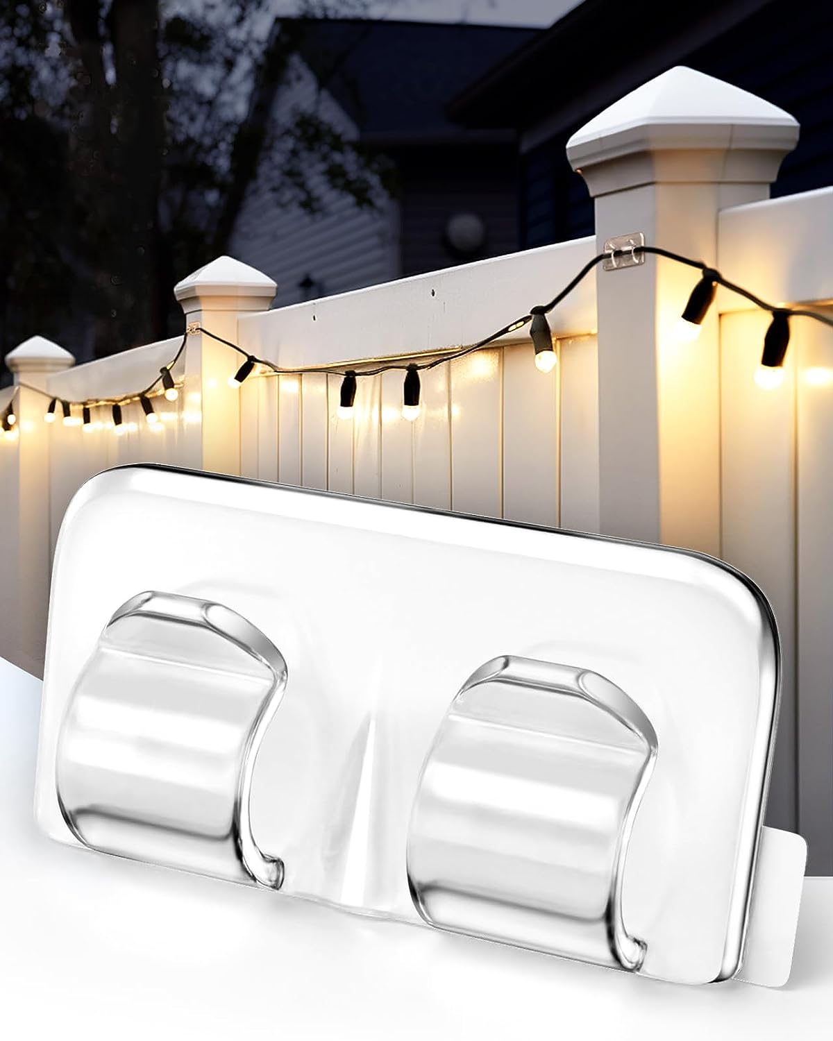 VENETIO Hooks for Outdoor String Lights Clips: 26Pcs Heavy Duty Light Hook with Waterproof Adhesive Strips - Outside Clear Cord Holders for Hanging Christmas Lighting – Outdoors Sticky Clip ➡ OD-00016