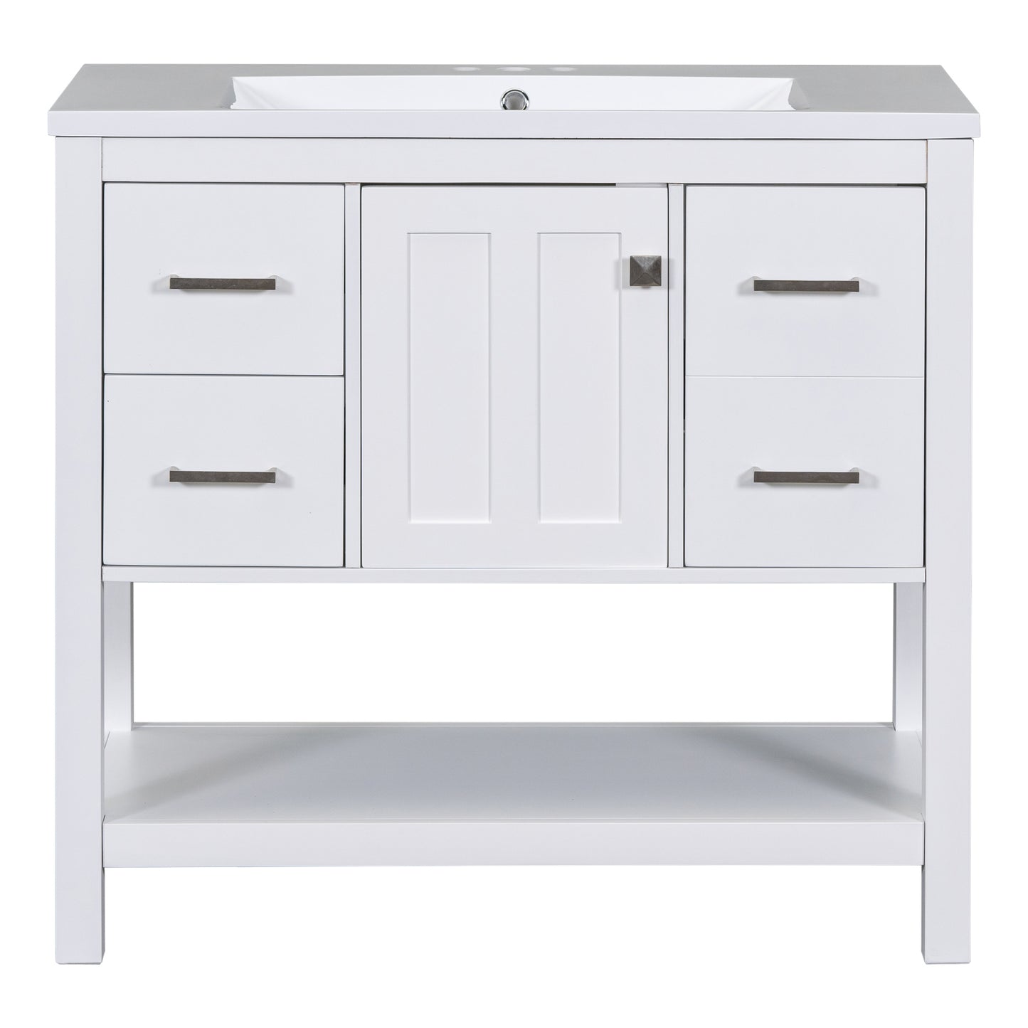 36" White Modern Bathroom Vanity with USB Freestanding