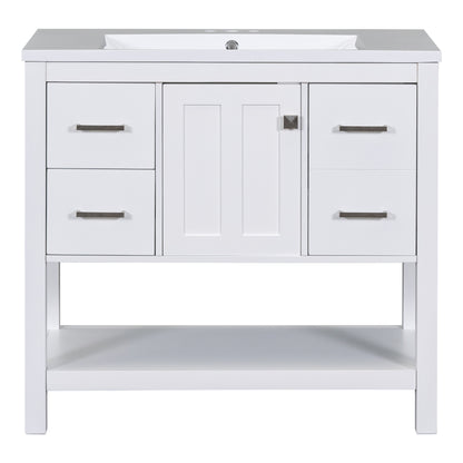 36" White Modern Bathroom Vanity with USB Freestanding