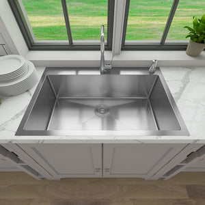 VENETIO 33" x 22" x 9" Drop In Single Bowl Kitchen Sink with 18 Gauge 304 Stainless Steel Satin Finish HT3322S-S-9 (Sink Only) ➡ K-00022