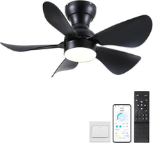 Laden Sie das Bild in den Galerie-Viewer, VENETIO Ceiling Fans with Lights and Remote Control, 30 inch Low Profile Ceiling Fans with 5 Reversible Blades 3 Colors Dimmable 6 Speeds Ceiling Fan for Bedroom Living Room Dining Room, Black ➡ B-00011