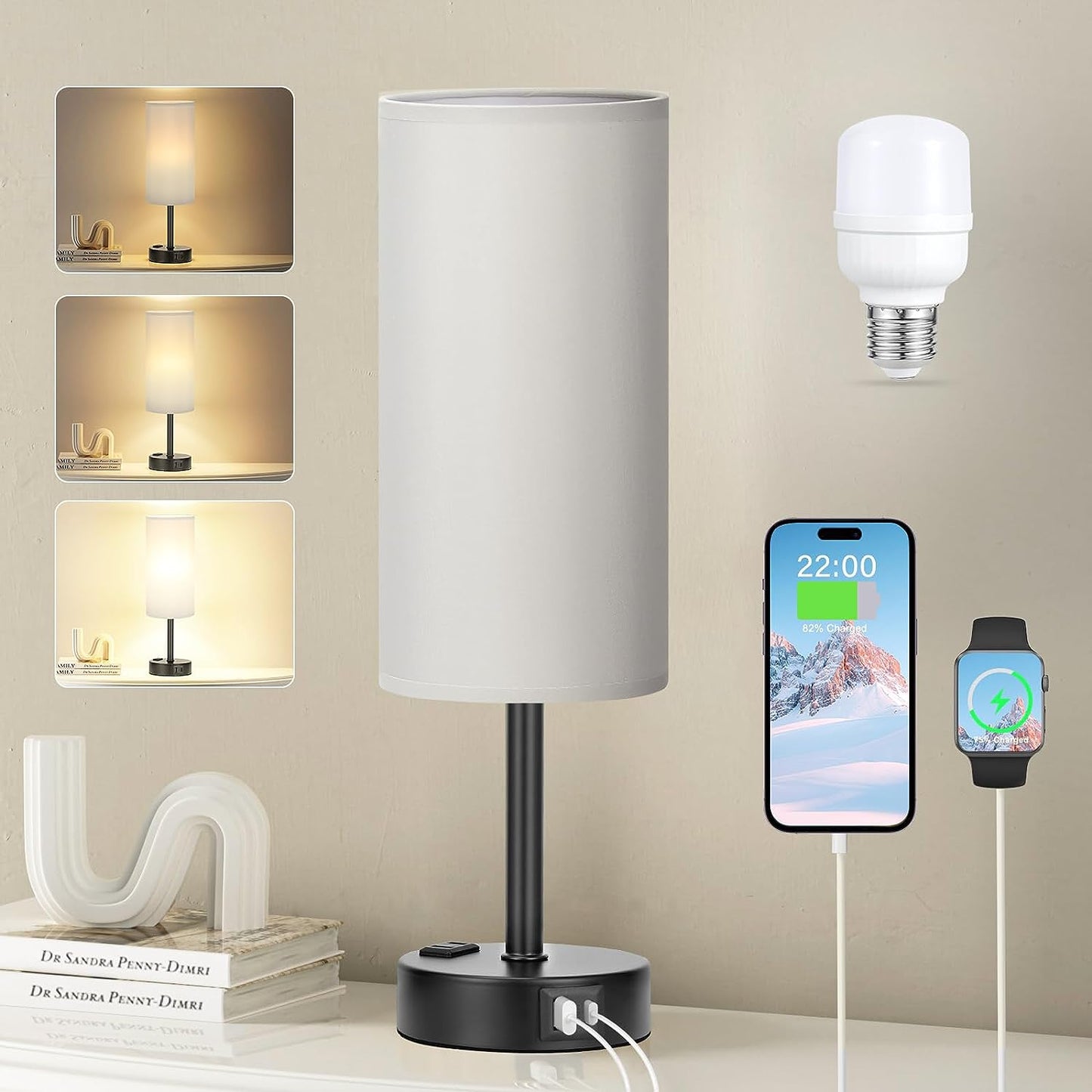 Dimmable Touch Lamp with USB Charging Ports