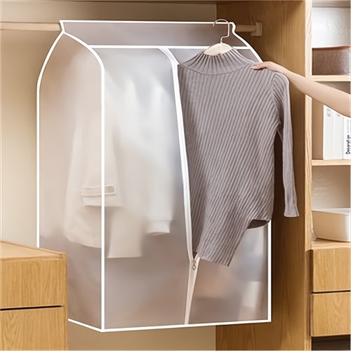VENETIO 1pc Garment Clothes Cover Protector, Lightweight Closet Storage Bags Translucent Dustproof Waterproof Hanging Clothing Storage Bag With Full Zipper & Magic Tape & Strap For Coat Dress Windbreaker ➡ SO-00041