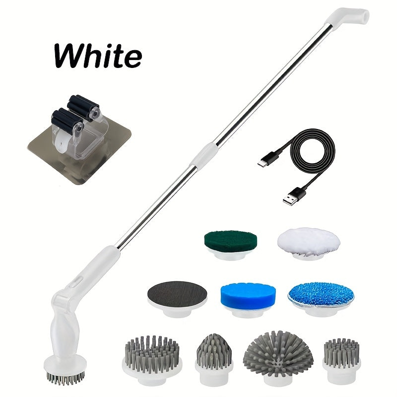 VENETIO Powerful Cordless Electric Spin Scrubber - 50 Extension Handle, 8 Brush Heads, 2 Speed Settings, Waterproof & Remote Control - Perfect for Bathroom, Tub, Floor, Tile, Kitchen & Car Wash! ➡ CS-00023