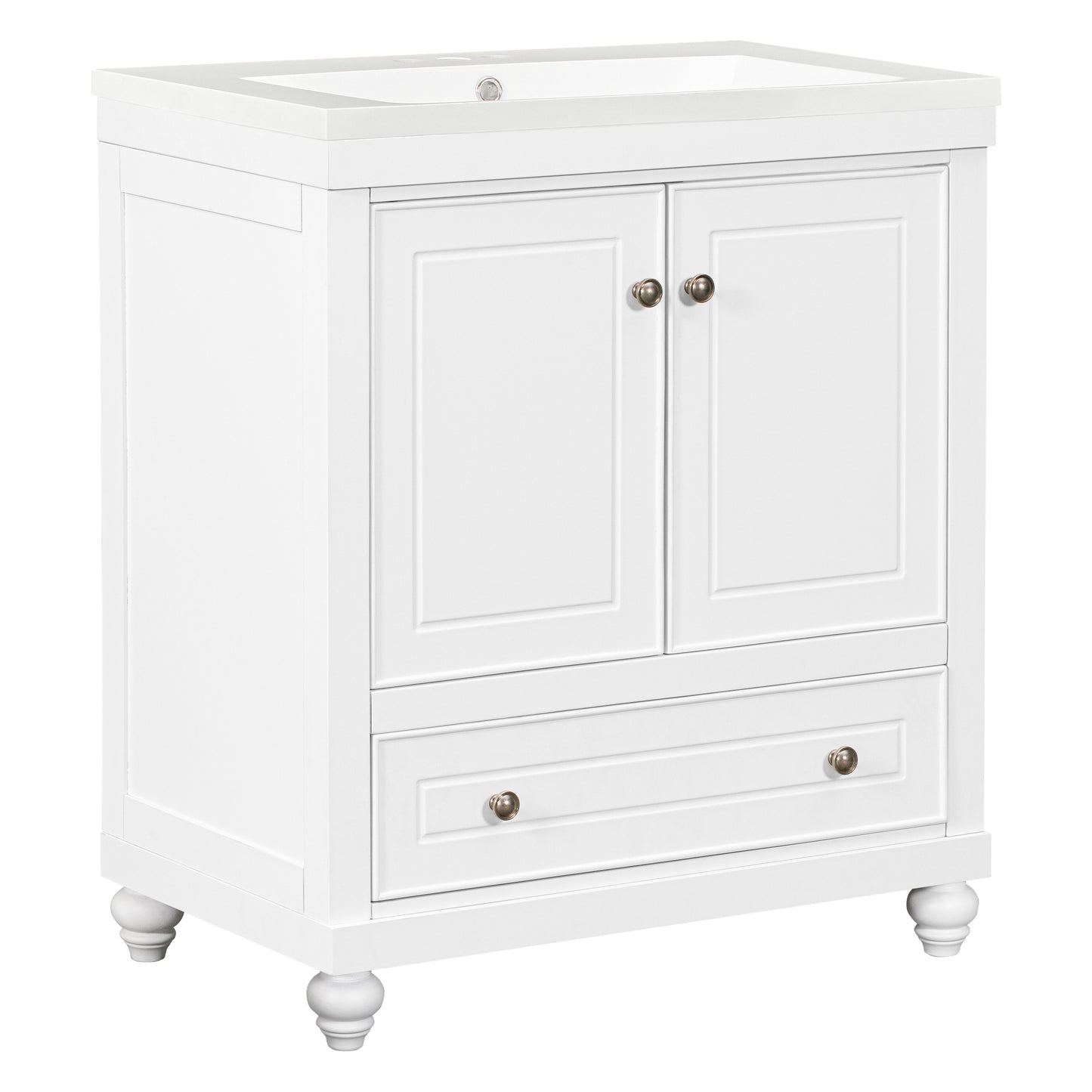 30" White Bathroom Vanity with Sink Freestanding Doors and Drawer