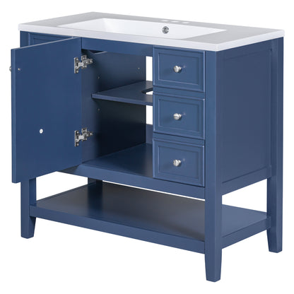 36" Blue Bathroom Vanity with Sink Combo Freestanding