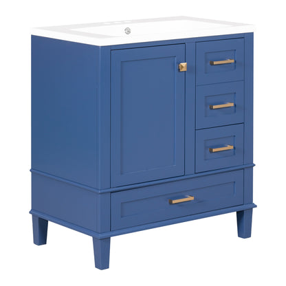 30" Blue Bathroom Vanity with Sink Freestanding Soft Closing Doors and 3 Drawers