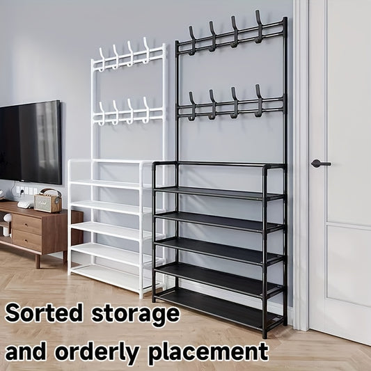 VENETIO 1pc Metal Shoe & Hat Rack, Multifunctional Door Storage Rack, Free Standing Clothes Rack, With Hooks, For Halls, Bathrooms, Living Rooms, And Corridor Wardrobe Easy To Assemble ➡ SO-00020