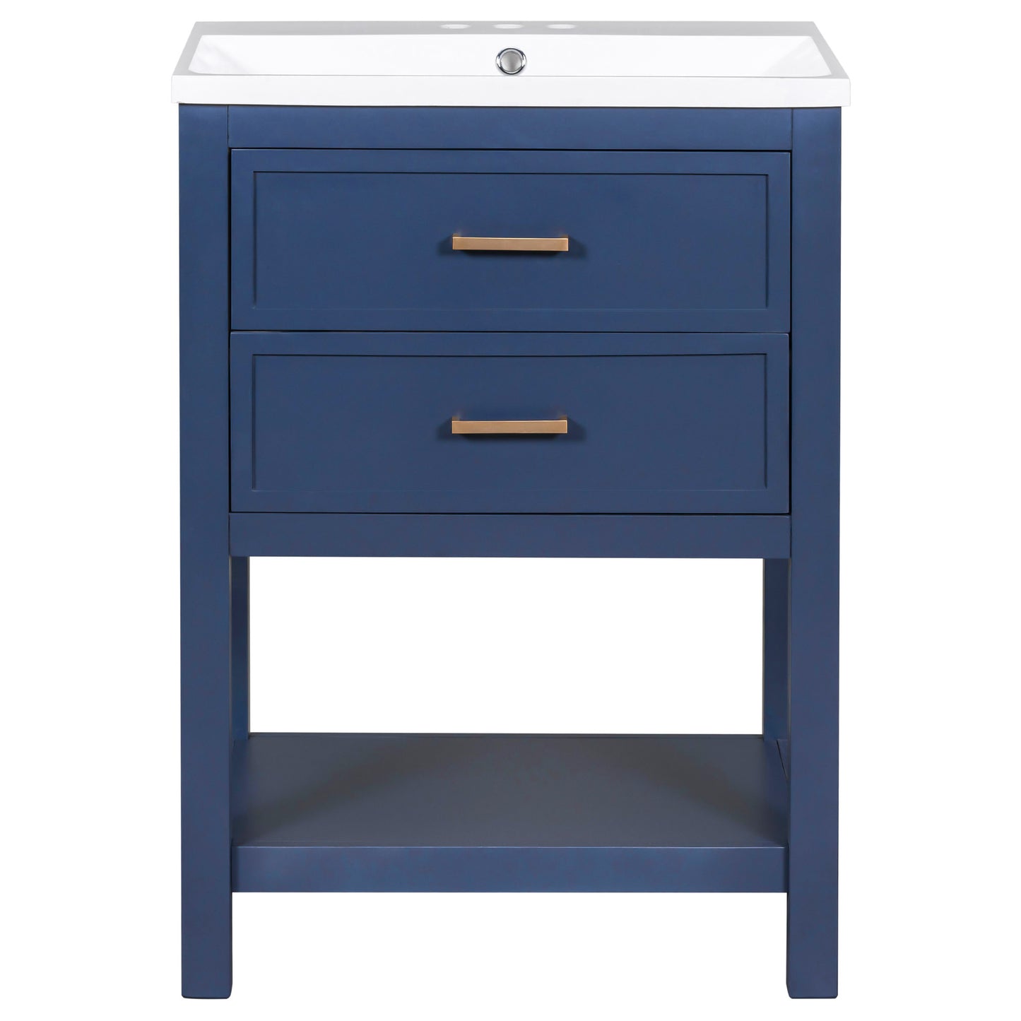 24" Blue Modern Bathroom Vanity with Top Sink Standing 2 Drawers