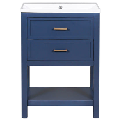 24" Blue Modern Bathroom Vanity with Top Sink Standing 2 Drawers