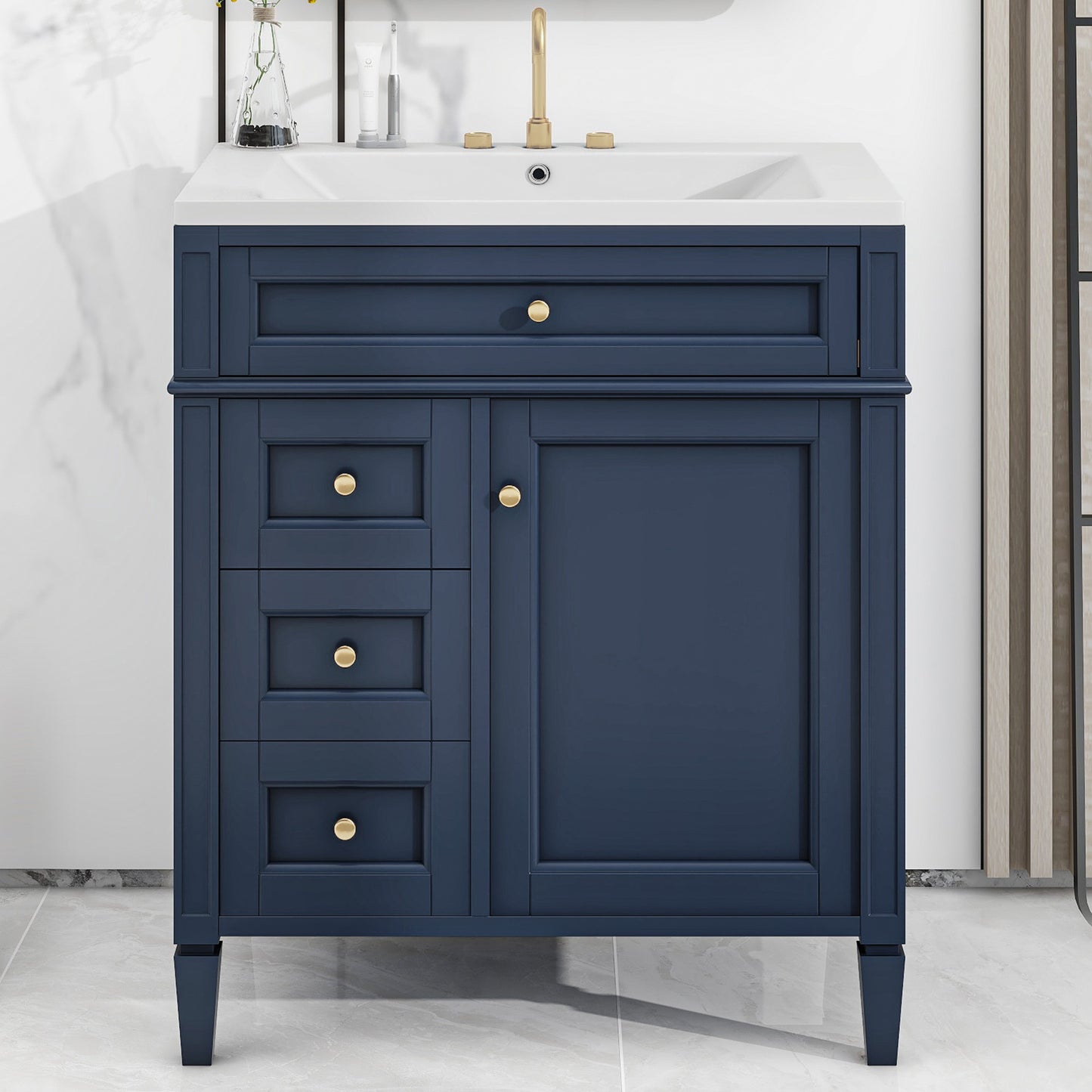 30" Modern Bathroom Vanity with Top Sink Freestanding 2 Drawers and Tip-out Drawer