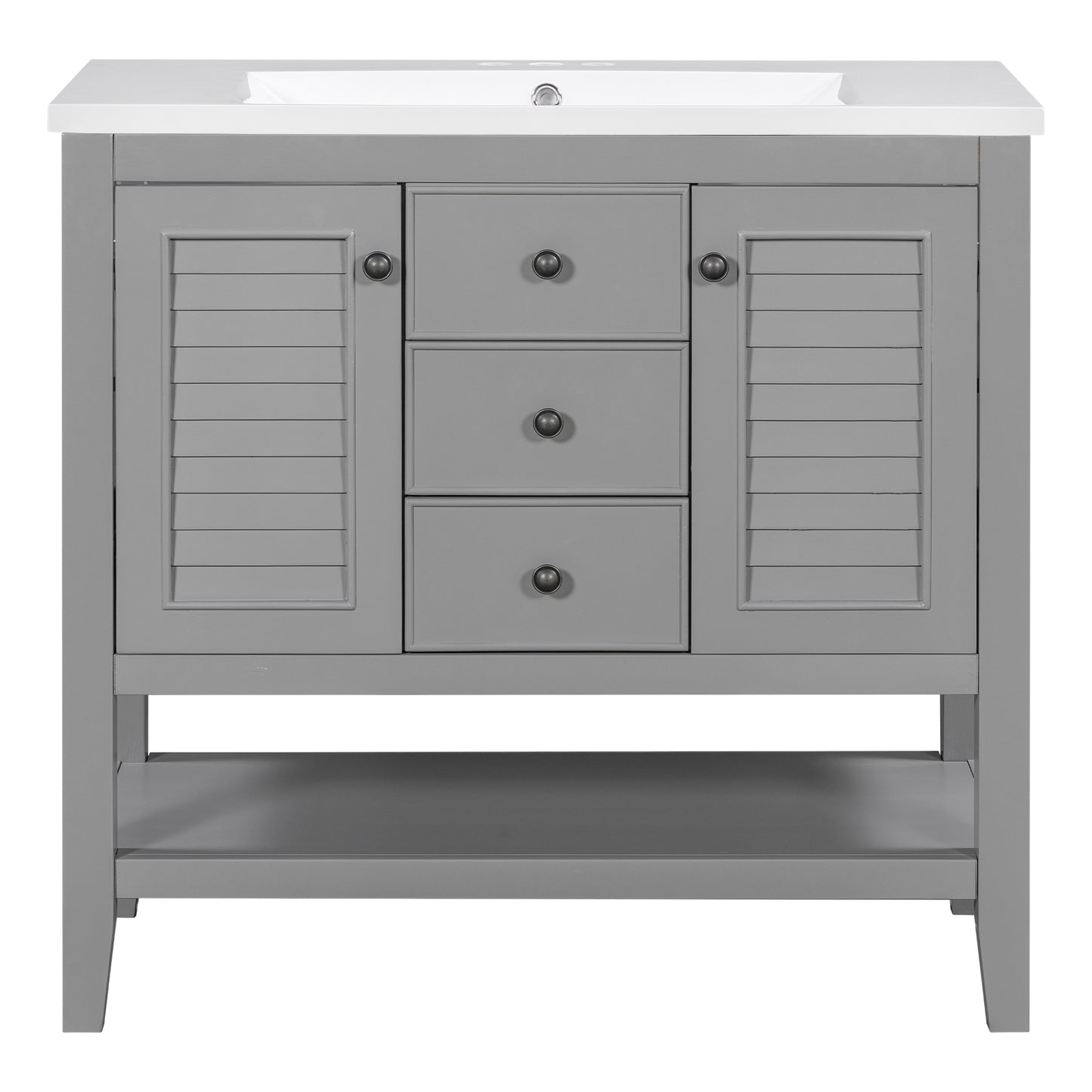 36" Grey Bathroom Vanity with Ceramic Basin Freestanding