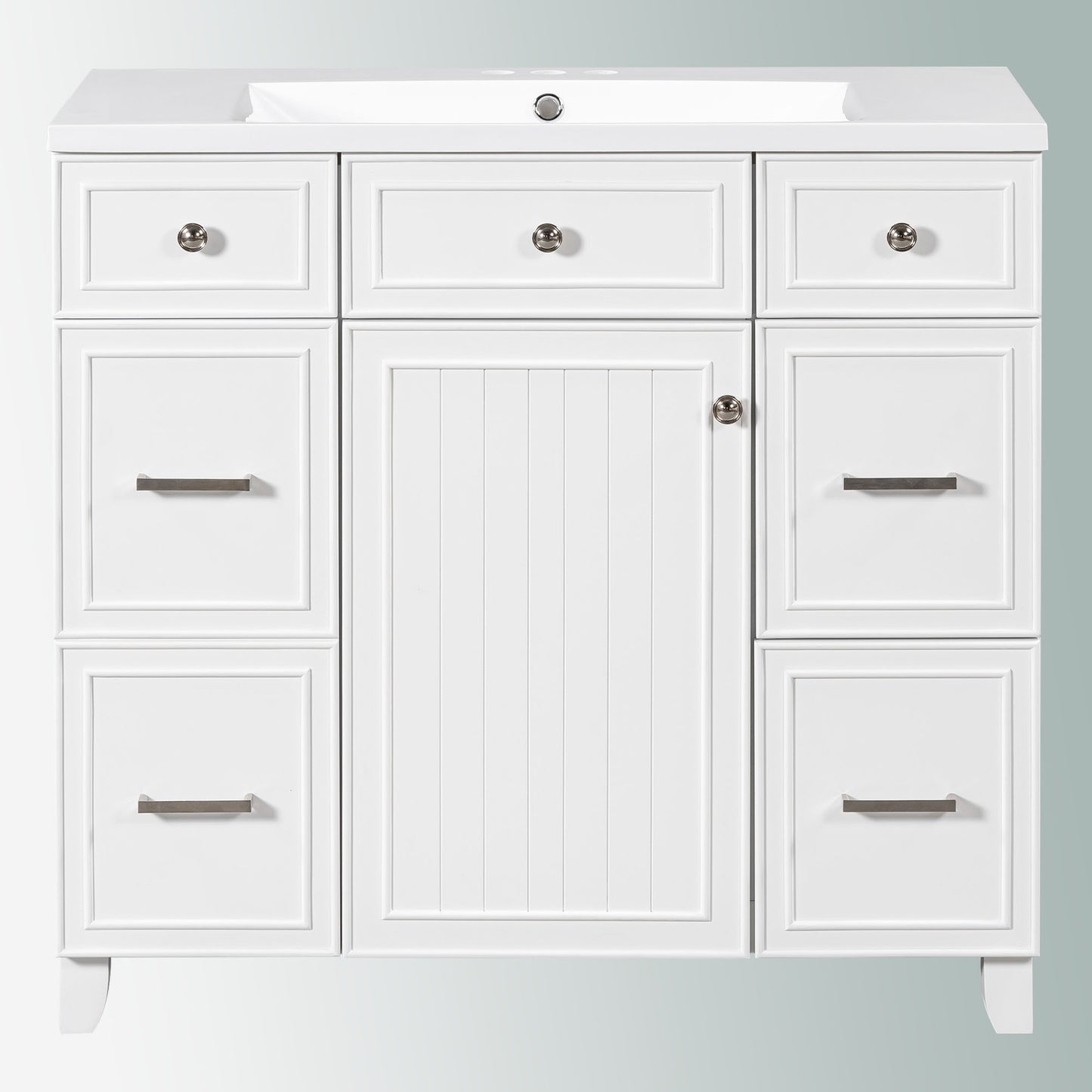 36" White Bathroom Vanity with Sink Top Combo Freestanding