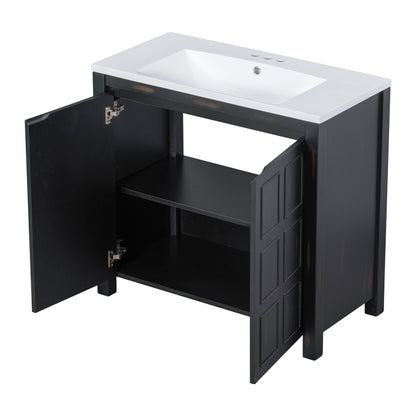 36" Retro Espresso Bathroom Vanity with Sink Combo Freestanding