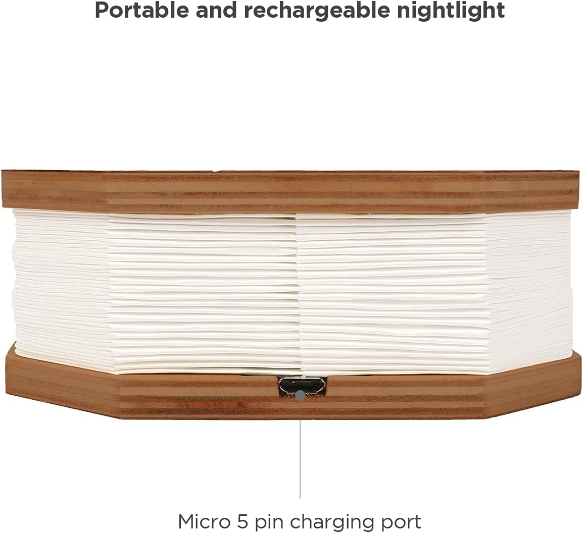Accordion LED Rechargeable Nightlight Wooden Book Lamp