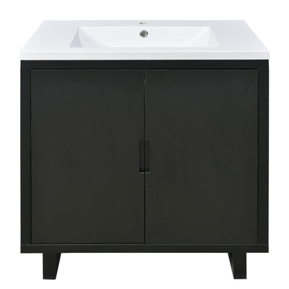 30" White Bathroom Vanity with Single Sink Freestanding Solid Wood Frame