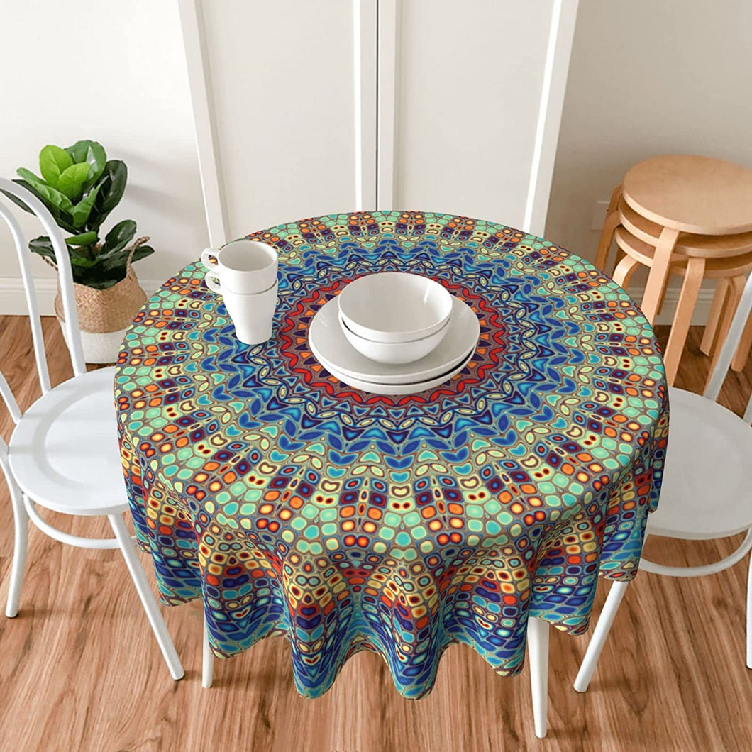 VENETIO 1pc Mandala Round Tablecloth, Waterproof Colorful Circular Patio Dining Table Cover, Boho Cloths Covers For Backyard BBQ Picnic Mat, Home Kitchen Decoration, 60 Inch ➡ K-00001