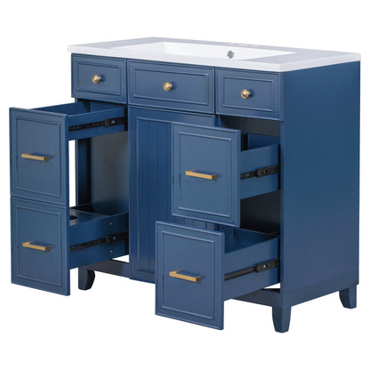 36" Navy Blue Bathroom Vanity with Sink Top Combo Freestanding