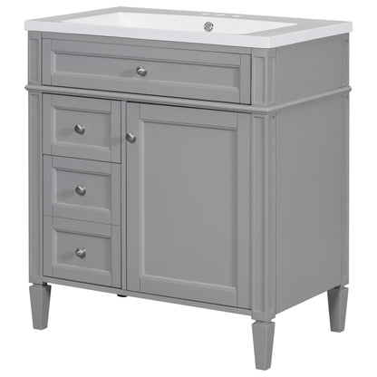 30" Modern Bathroom Vanity with Top Sink Freestanding 2 Drawers and Tip-out Drawer