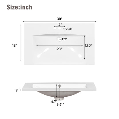 30" Grey Bathroom Vanity with Single Sink Freestanding Combo Cabinet