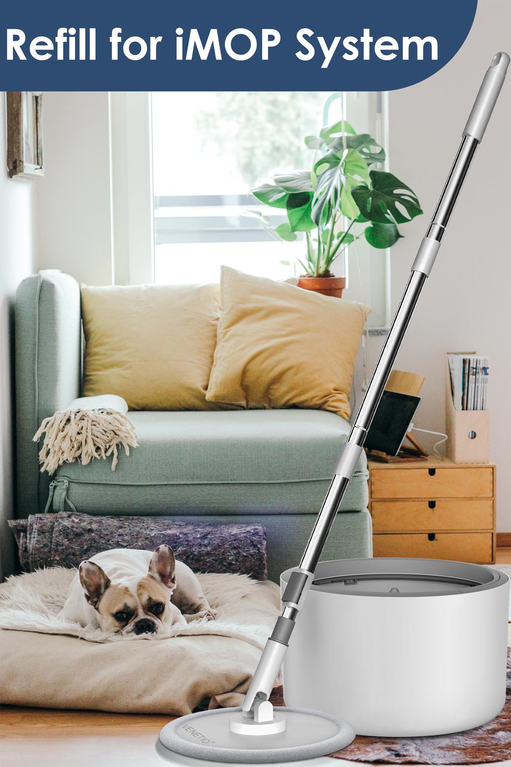 VENETIO Triangle iMOP Spin Mop Refills - Include 10" Washable Microfiber Mop Pad Replacements and Water Filter Replacements