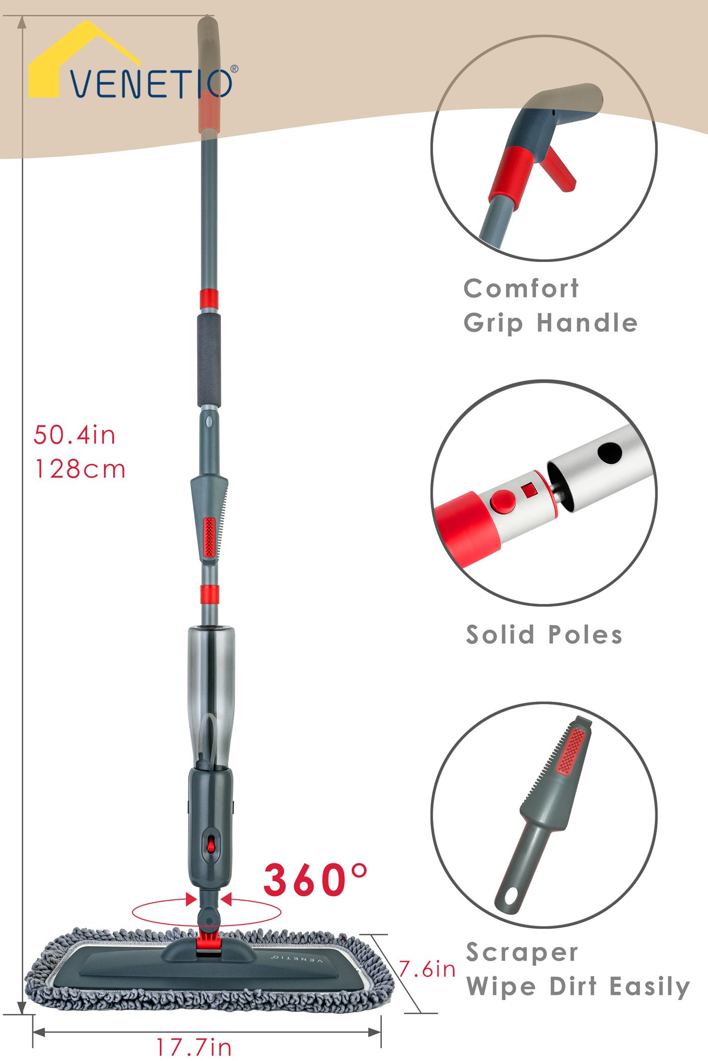 VENETIO ProSweep Microfiber Spray Mop for Floor Cleaning with Washable Pads and Refillable Sprayer 400ml