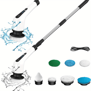 VENETIO Cordless Electric Rotary Brush - 7 Replaceable Brush Heads, 54 Inch Adjustable Handle - Ideal for Bathrooms, Kitchens, Cars, Grooves, and Ceramic Tiles Cleaning ➡ CS-00027