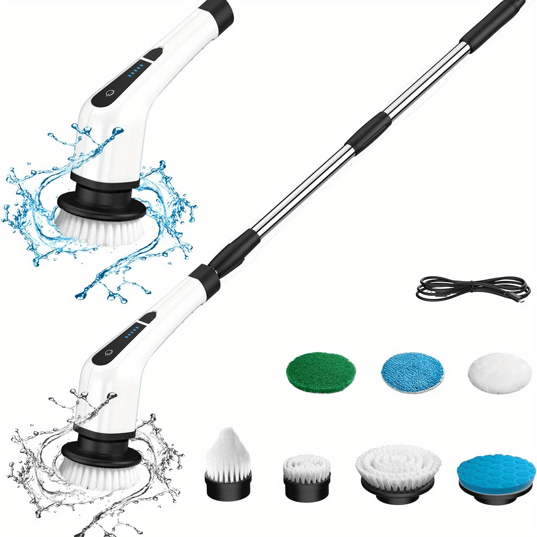 VENETIO 1pc, Electric Rotary Brush, Cordless Electric Cleaning Brush, With 7 Replaceable Brush Heads And 54 Inch Adjustable Handle, Suitable For Electric Cleaning Brushes In Bathrooms, Kitchens, Cars, Grooves, And Ceramic Tiles, Cleaing Tools ➡ CS-00027