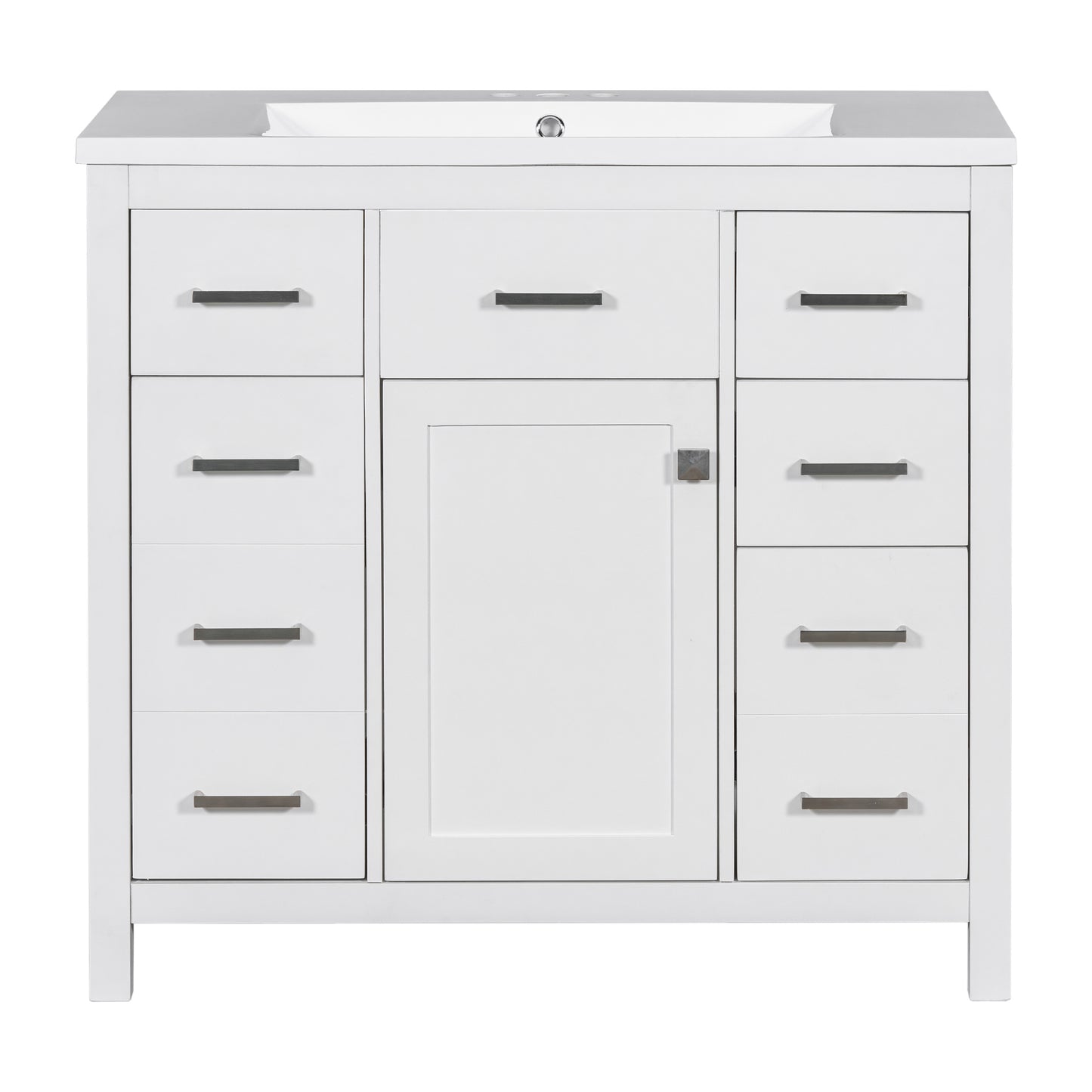 36" White Bathroom Vanity with Multifunctional Storage Space Freestanding