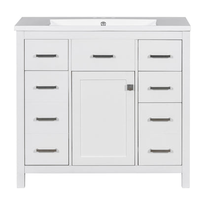 36" White Bathroom Vanity with Multifunctional Storage Space Freestanding