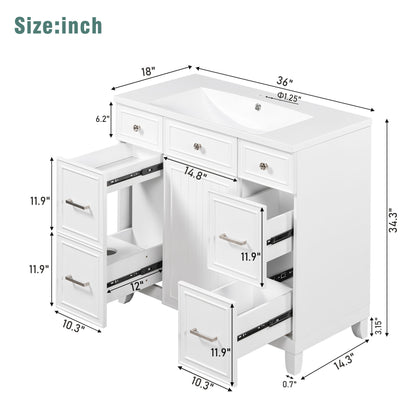 36" White Bathroom Vanity with Sink Top Combo Freestanding