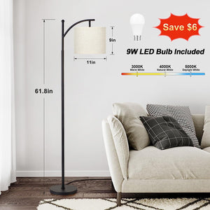 VENETIO Floor Lamps for Living Room with 3 Color Temperatures, Standing Lamp Tall with Adjustable Linen Shade, Tall Lamps for Living Room Bedroom Office Classroom Dorm Room, 9W Bulb Included ➡ B-00003
