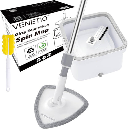 VENETIO Innowellclean Dirty Separation Triangle Spin Mop for Floor Cleaning (2 Pads)