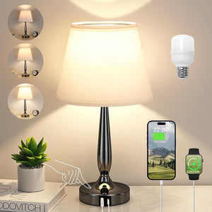 VENETIO Touch Table Lamp with USB Ports for Bedroom, Small Touch Bedside Lamp with USB C Charging Port, 3 Way Dimmable Touch Control Nightstand Lamp for Living Room and Office, LED Bulb Included ➡ B-00006
