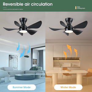VENETIO Ceiling Fans with Lights and Remote Control, 30 inch Low Profile Ceiling Fans with 5 Reversible Blades 3 Colors Dimmable 6 Speeds Ceiling Fan for Bedroom Living Room Dining Room, Black ➡ B-00011