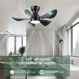 VENETIO Ceiling Fans with Lights and Remote Control, 30 inch Low Profile Ceiling Fans with 5 Reversible Blades 3 Colors Dimmable 6 Speeds Ceiling Fan for Bedroom Living Room Dining Room, Black ➡ B-00011