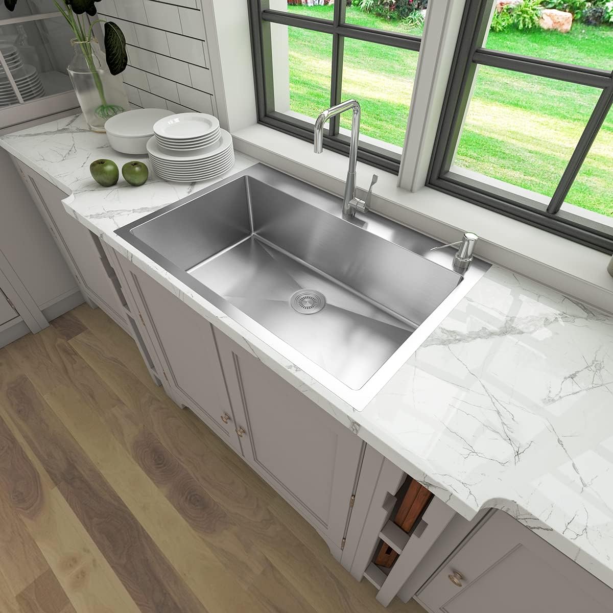 VENETIO 33" x 22" x 9" Drop In Single Bowl Kitchen Sink with 18 Gauge 304 Stainless Steel Satin Finish HT3322S-S-9 (Sink Only) ➡ K-00022