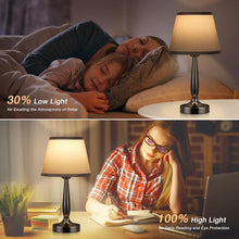 Load image into Gallery viewer, VENETIO Touch Table Lamp with USB Ports for Bedroom, Small Touch Bedside Lamp with USB C Charging Port, 3 Way Dimmable Touch Control Nightstand Lamp for Living Room and Office, LED Bulb Included ➡ B-00006