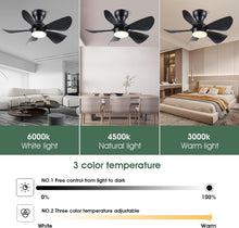 Load image into Gallery viewer, VENETIO Ceiling Fans with Lights and Remote Control, 30 inch Low Profile Ceiling Fans with 5 Reversible Blades 3 Colors Dimmable 6 Speeds Ceiling Fan for Bedroom Living Room Dining Room, Black ➡ B-00011