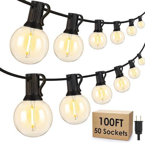 VENETIO 100Ft Dimmable LED Outdoor String Lights - G40 Globe Patio Lights with 53 Warm White Shatterproof Bulbs, Waterproof for Backyard, Bistro, Garden, Porch, and Party. Black Cord Included ➡ OD-00012