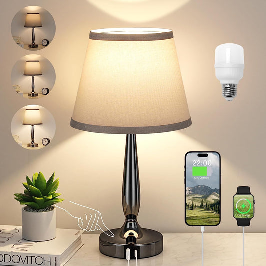 Touch Table Lamp with USB Ports, 3 Way Dimmable