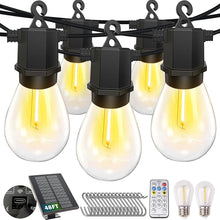 Load image into Gallery viewer, VENETIO Solar Outdoor String Lights - 48FT LED Patio Lights Solar Powered, Dimmable, Waterproof (IP65), with 8 Modes and 16+2 Shatterproof Bulbs. Perfect for Party, Yard - 3000K Warm White ➡ OD-00011