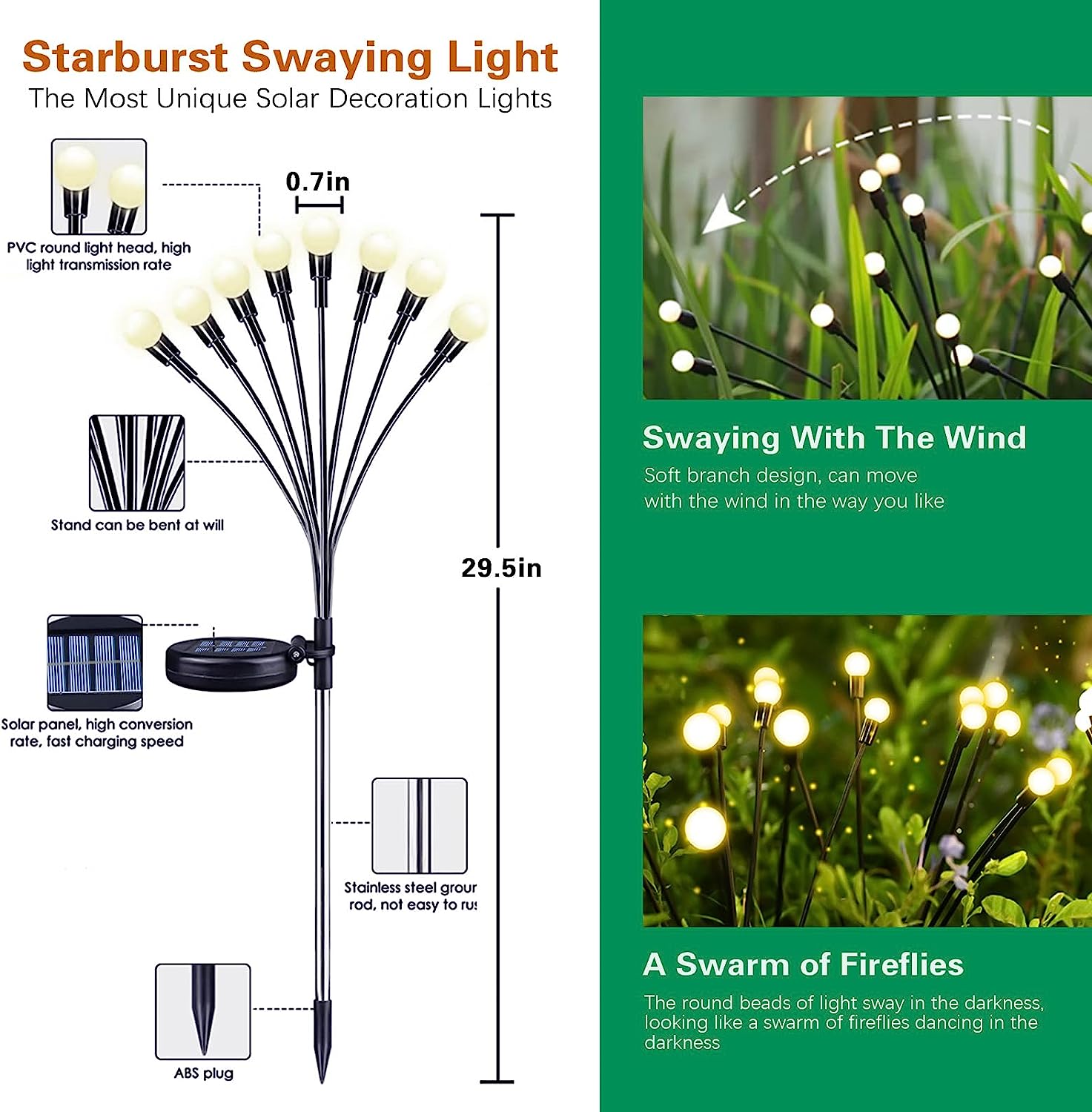 VENETIO Firefly Solar Garden Lights Outdoor: 4 Pack Solar Firefly Lights Waterproof Lights, 8LED Vibrant Firefly Starburst Swaying Lights,Solar Powered Firefly Lights Applicable to Decoration Planter Outdoor ➡ OD-00010