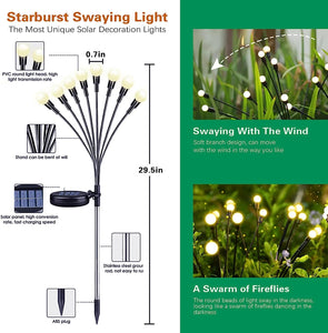 VENETIO Firefly Solar Garden Lights Outdoor - 4 Pack Solar Firefly Lights: Waterproof, 8LED Vibrant Firefly Starburst Swaying Lights. Solar Powered and Perfect for Outdoor Planter Decoration ➡ OD-00010