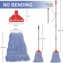 Load image into Gallery viewer, VENETIO ClassicCotton String Mop with 60&quot; Mop Handle, Heavy Duty Industrial Cotton Mops for Floor Cleaning, Commercial Looped-End String Wet Mop for Home, Kitchen, Garage, Office, Workshop, Warehouse Concrete/Tile Floor ➡ CS-00032